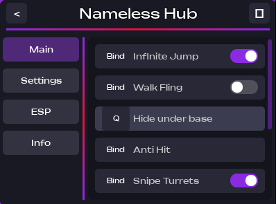 Nameless Hub Script SAB- Infinite Jump, Anti-Hit