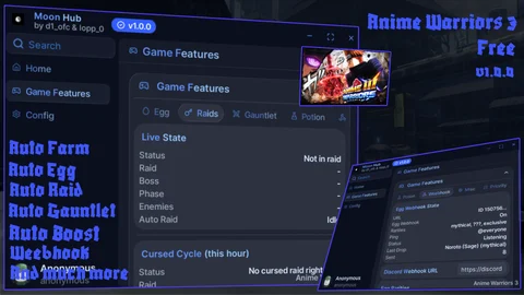 Anime Warriors III Script: Moon Hub Auto-Farm, Raid & Gauntlet