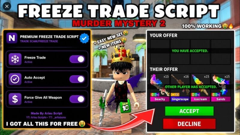 [KEYLESS] MM2 TRADE FREEZE SCRIPT | DUPE WEAPONS, FREEZE TRADES