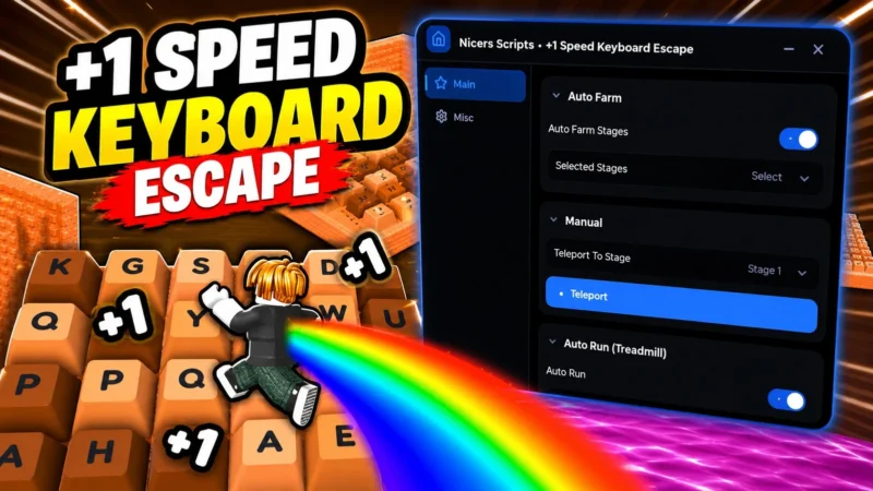 Nicers Script +1 Speed Keyboard Escape: Auto Farm, Teleports, Fly & Speed Hack
