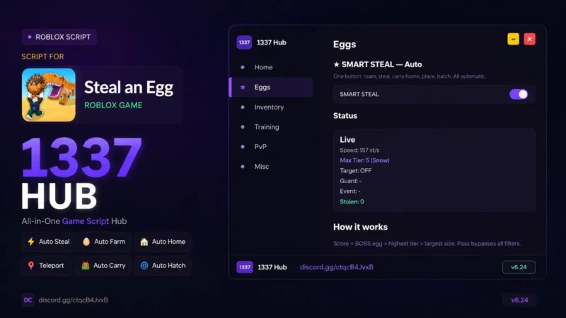 [KEYLESS] Steal An Egg 1337 Hub – Auto Steal, Auto Collect