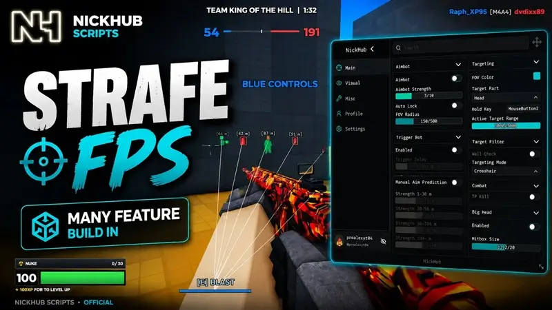 [NICKHUB] STRAFE FPS Script – Big Head, TP Kill, Aimbot, ESP