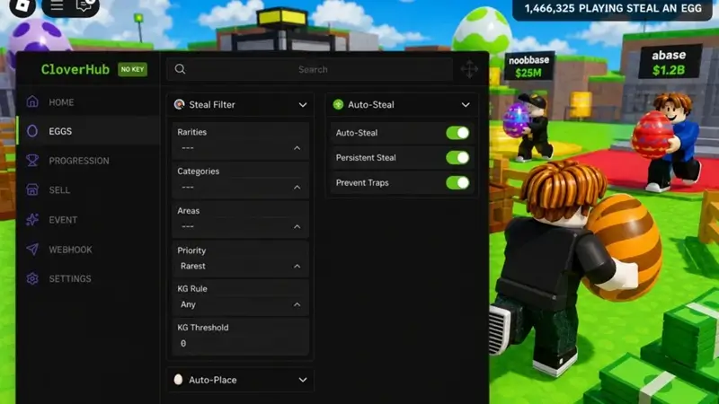 Steal An Egg Clover Hub Keyless Script – Auto Steal, Prevent Traps