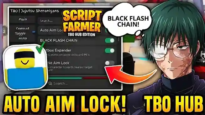 TBO Hub Jujutsu Shenanigans Keyless Script – Auto Aim Lock, Auto Block, Black Flash Chain
