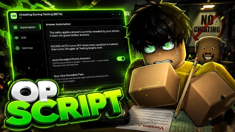 Cheating During Testing Script – Auto Reveal Phone 100% Win Streak