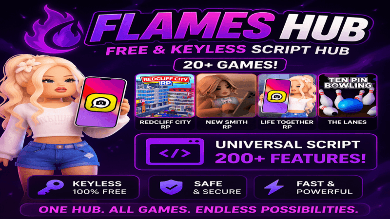 Flames Hub Keyless Script Roblox | MM2 + 24 Games Supported