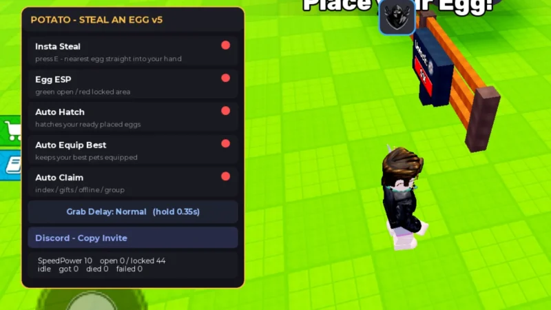 Potato HubSteal an Egg Script | No Key, Instant Steal, Auto Hatch