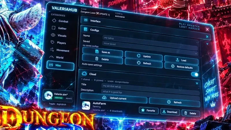 ValeriaHub Dungeon Lootr Script – Auto Farm, Auto Loot, Auto Retry