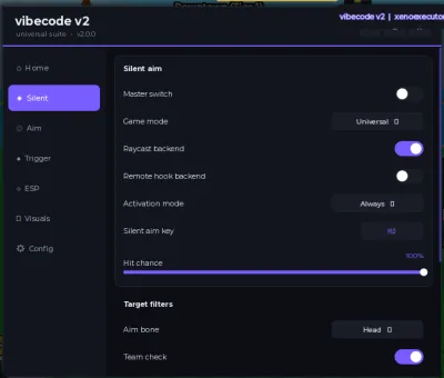 Vibecode V2 Universal Script | Catalog Avatar Creator | Keyless, Silent Aim, Aimbot